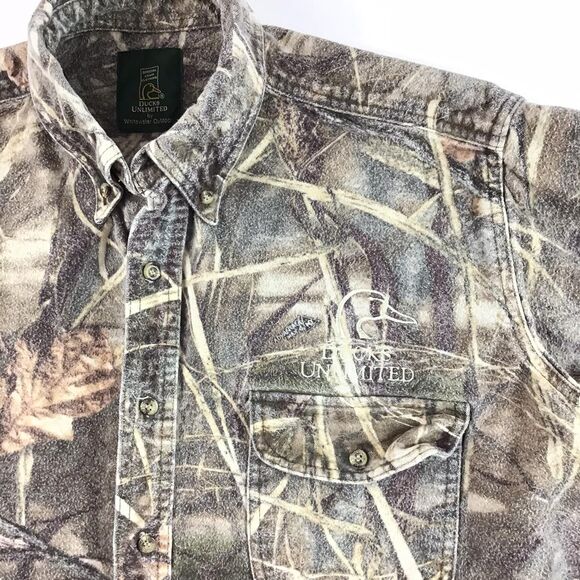 Ducks Unlimited mens Flannel shacket XL real Camo thick hunting Chamois cloth - Picture 2 of 4